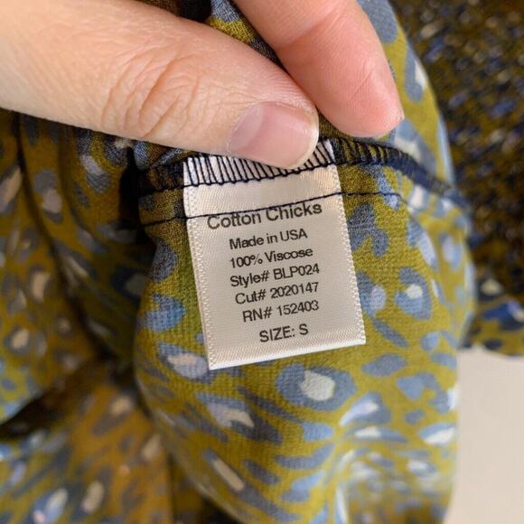 Cotton Chicks Blouse Womens S Small Multi Semi Sheer Smocked Puff Sleeve Leopard - Picture 10 of 14